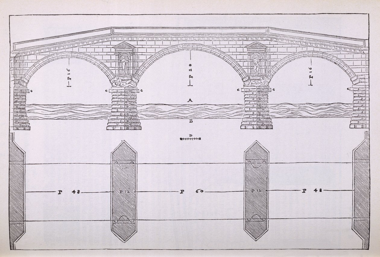 Aufriss einer Brücke (Illustration aus einer Faksimile-Kopie von 