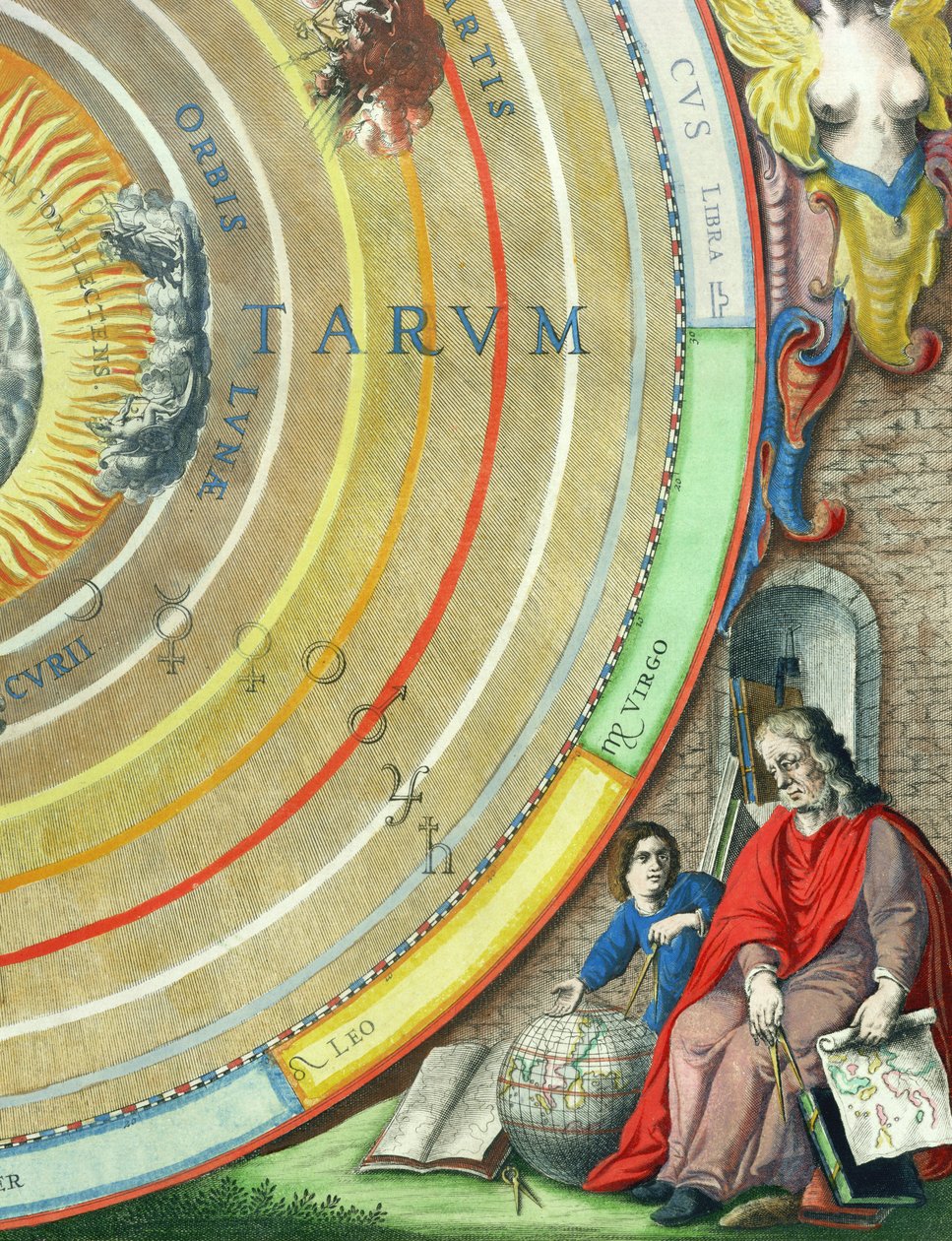 Ein Astronom, Detail von einer Karte der Planeten, aus 