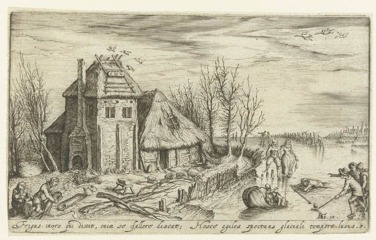 Winterlandschaft mit Schlittschuhläufern von Andries Jacobsz. Stock
