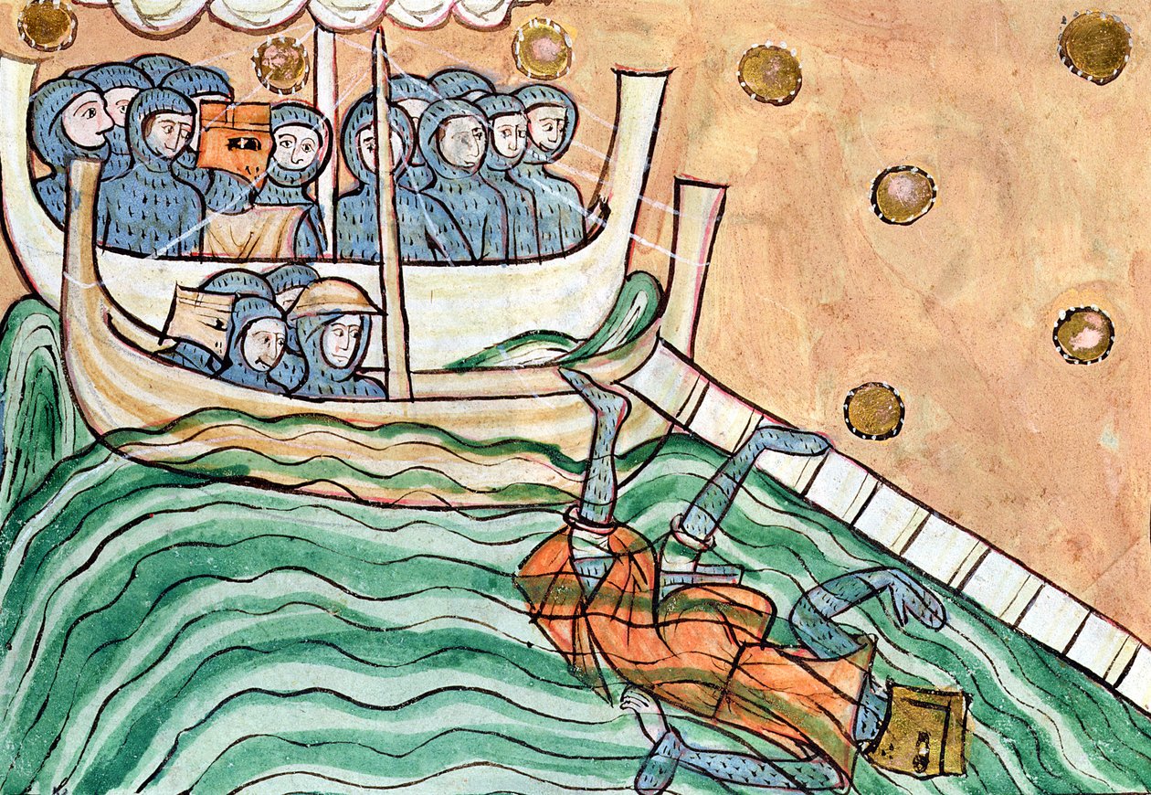 Ein ertrinkender Wikinger, möglicherweise Olav Trygvason von Norwegen in der Schlacht von Svold von Anglo Saxon