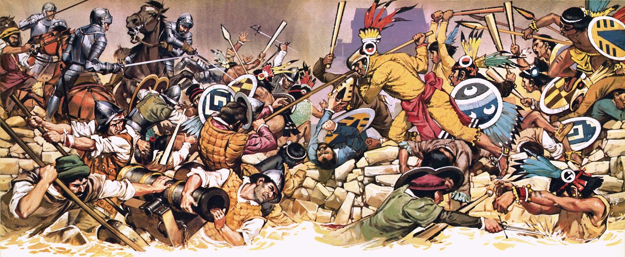 Spanier unter Angriff der Azteken von Angus McBride