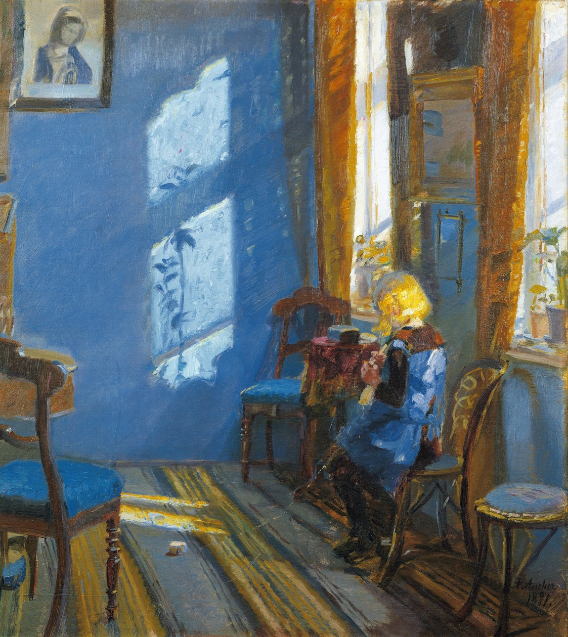 Sonnenlicht im blauen Zimmer von Anna Ancher