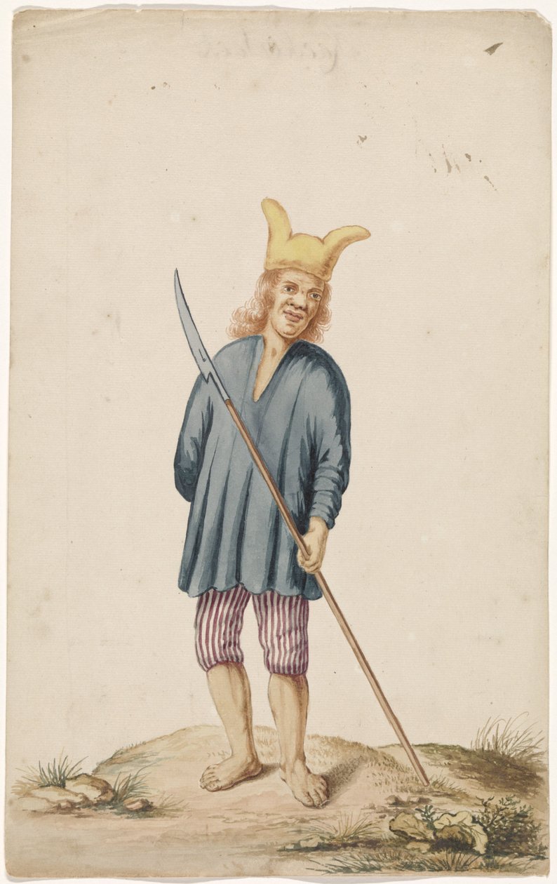 Albino-Mann mit Narrenkappe und Wappen von Anonymous
