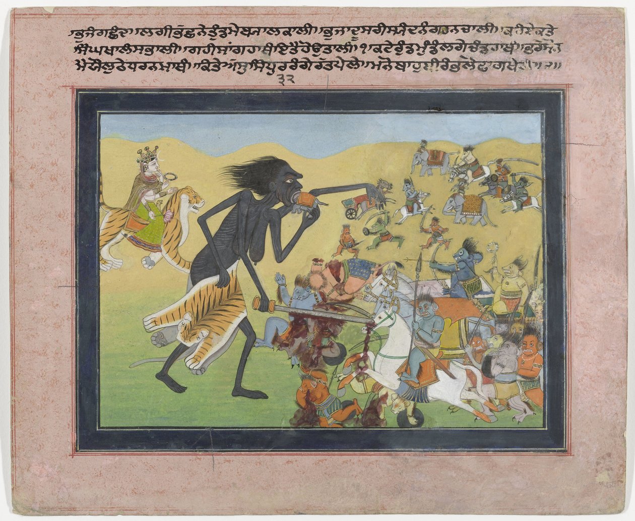 Kali kämpft gegen die Dämonen Chanda und Munda von Anonymous
