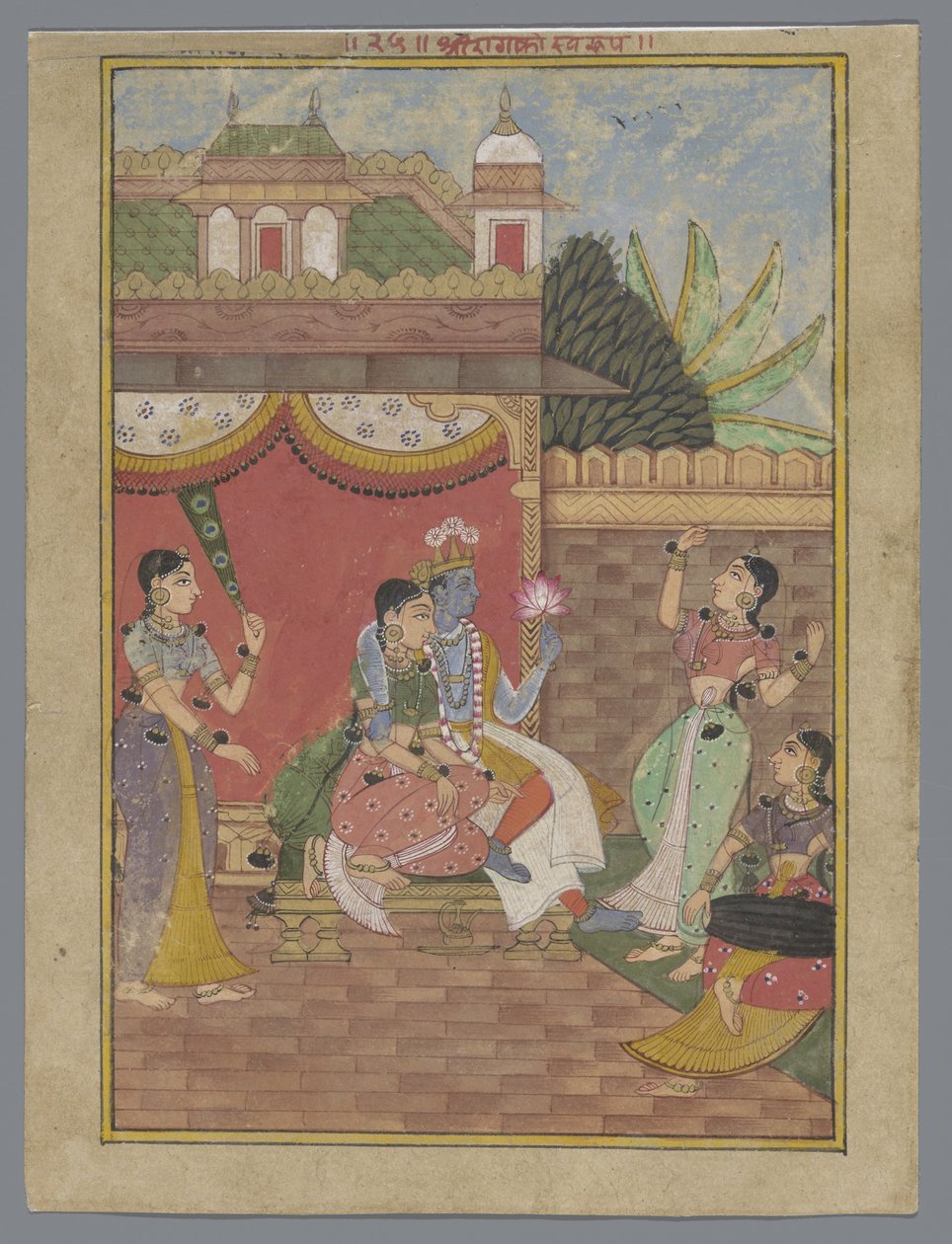 Radha und Krishna in einem Palast (Ragamala) von Anonymous