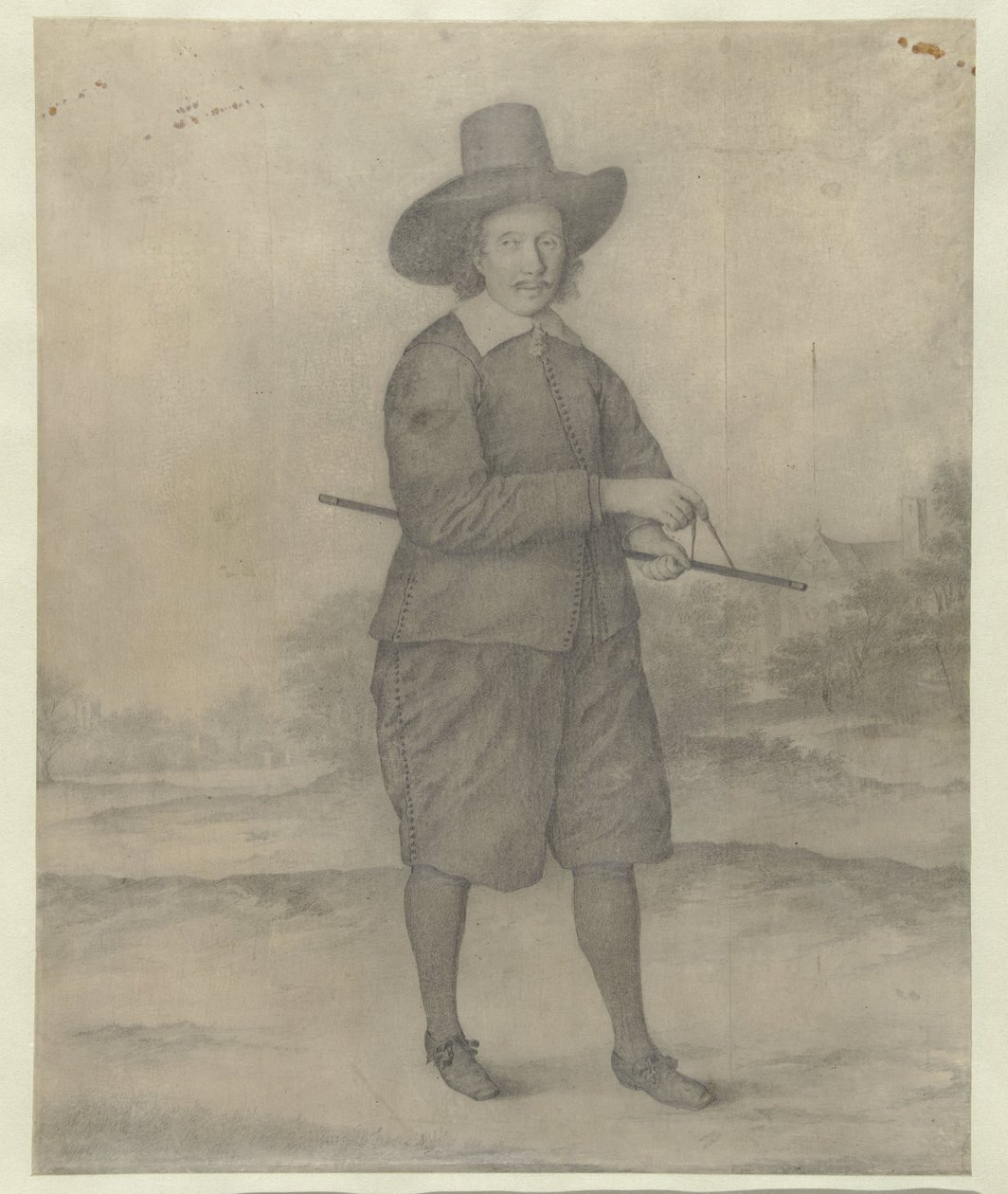 Stehender Mann mit breitkrempigem Hut, ganzfigurig von Anonymous