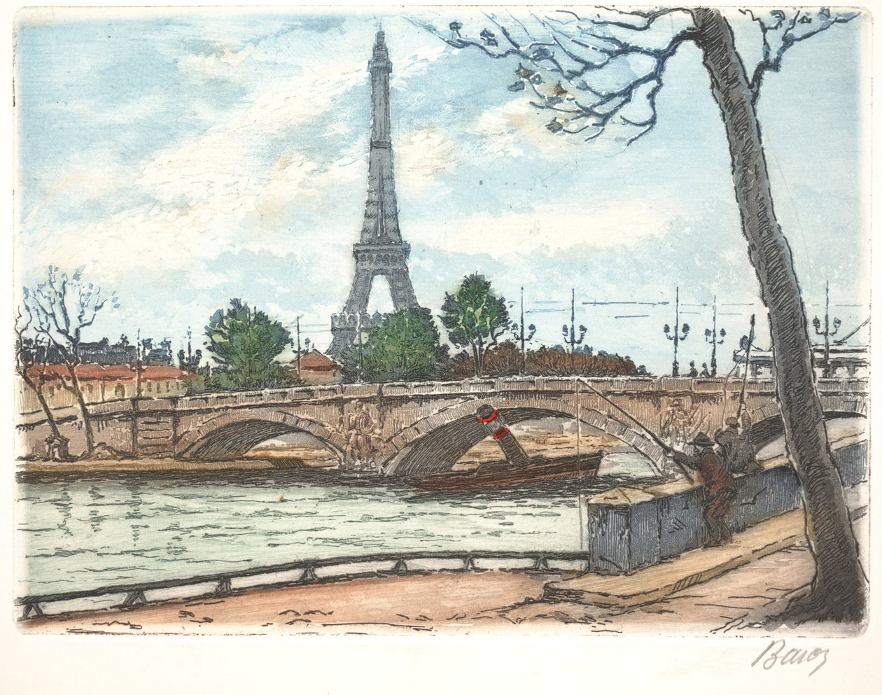 Seine und Eiffelturm (Radierung) von Anonymous Anonymous