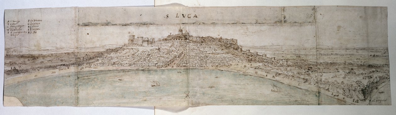 Panoramablick auf San Lucar de Barrameda und die umliegende Landschaft vom Südwesten von Anthonis van den Wyngaerde