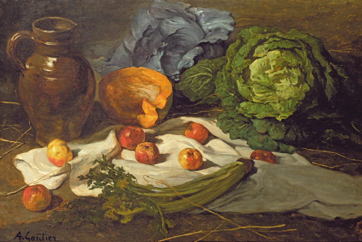 Stillleben mit Kohlköpfen von Armand Desire Gautier