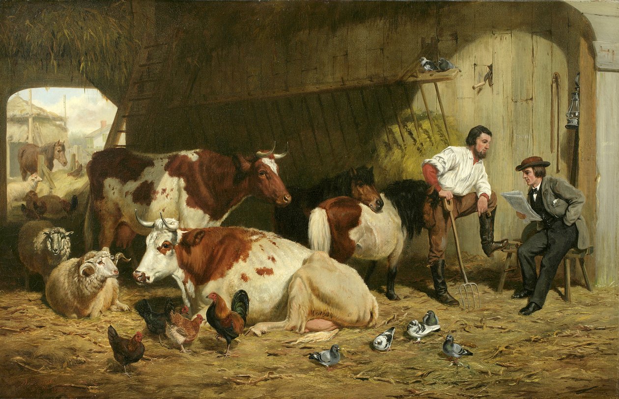Die neuesten Nachrichten, Vieh im Stall, 1862 von Arthur Fitzwilliam Tait