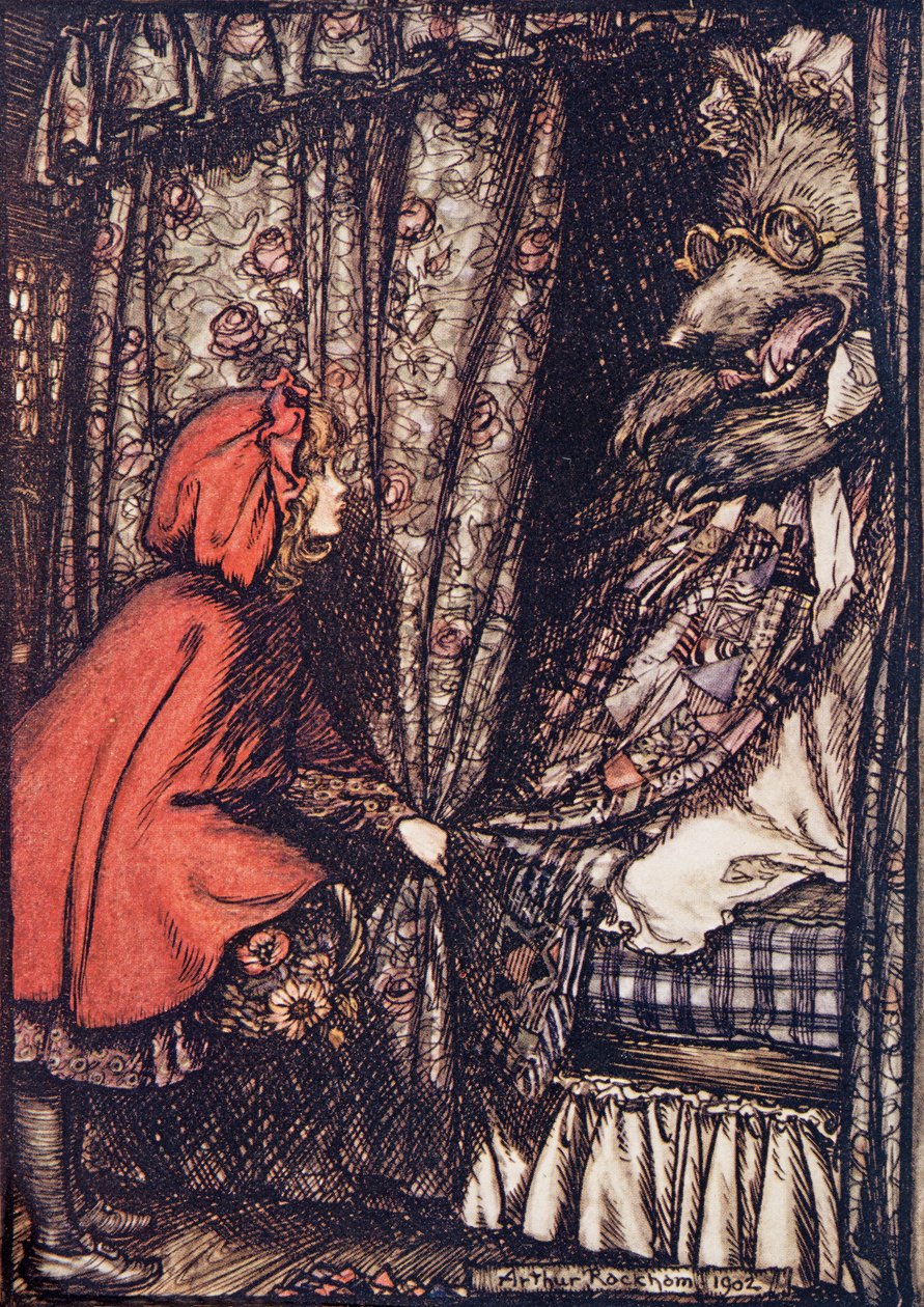 Oh, Großmutter, was hast du für große Ohren, sagte sie (aus den Märchen der Brüder Grimm) von Arthur Rackham