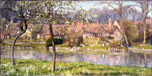 Häuser und ein Fluss von Arthur Joseph Gaskin