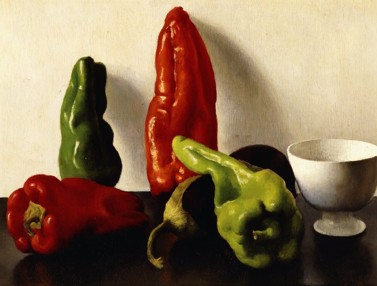 Stillleben mit roten und grünen Paprikas von Arthur Segal