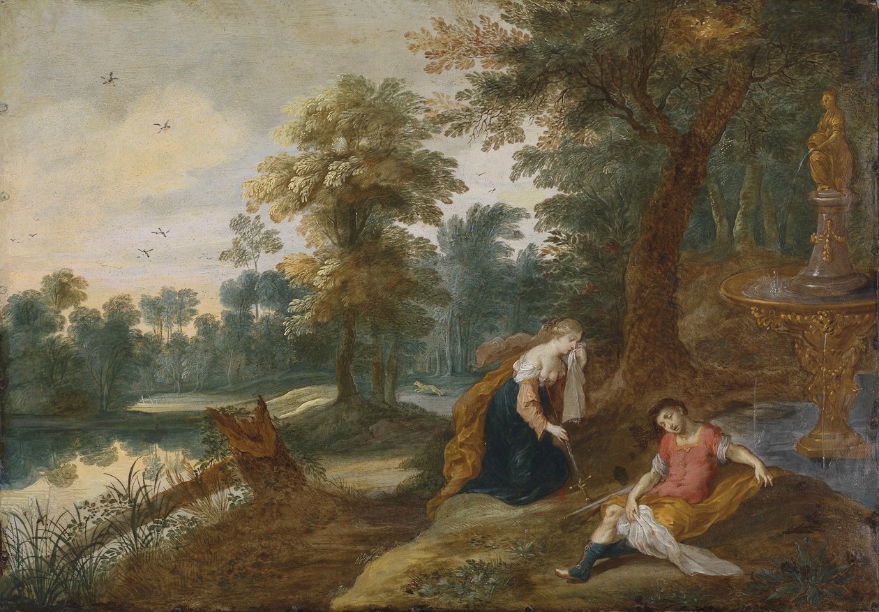 Eine Landschaft mit Pyramus und Thisbe von Attributed to Jasper van der Lanen  