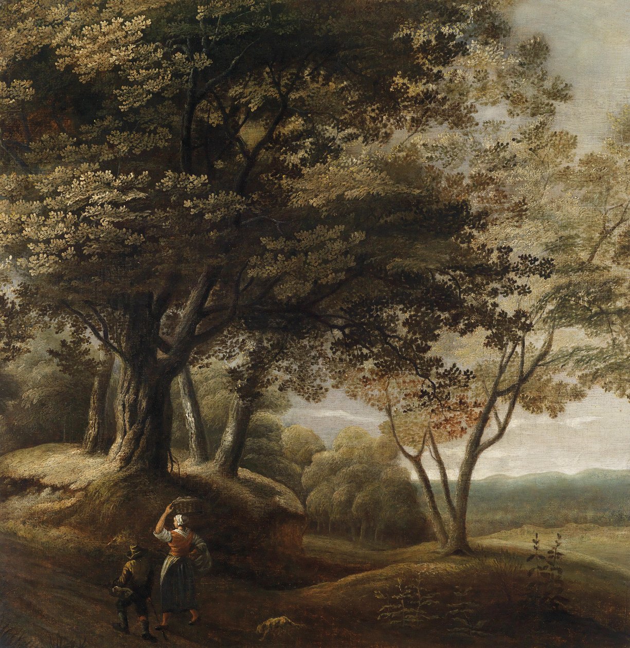 Bewaldete Landschaft mit Wanderern von Attributed to Lucas Achtschellinck