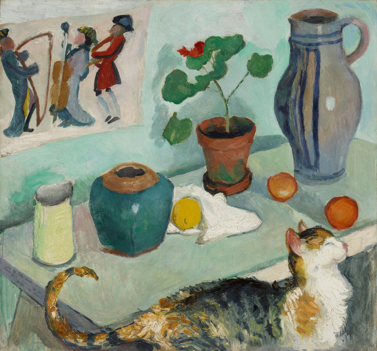 Der Geist im Hausgestühl: Stillleben mit Katze von August Macke