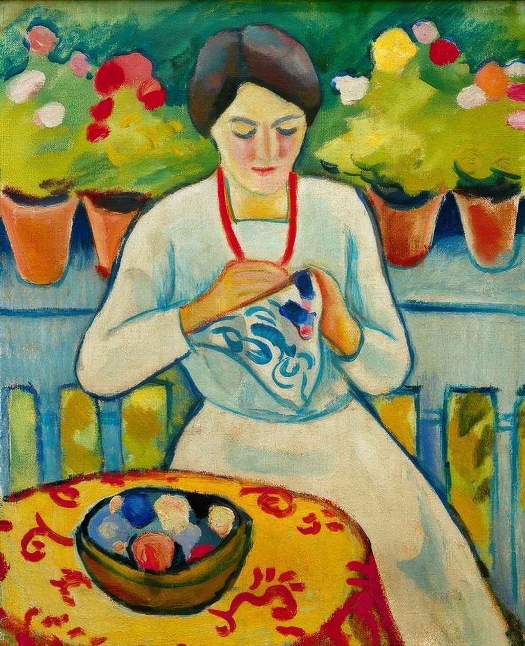 Frau auf Balkon von August Macke