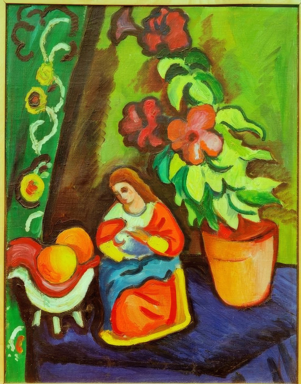 Stilleben mit Madonna, Petunie und Äpfeln von August Macke