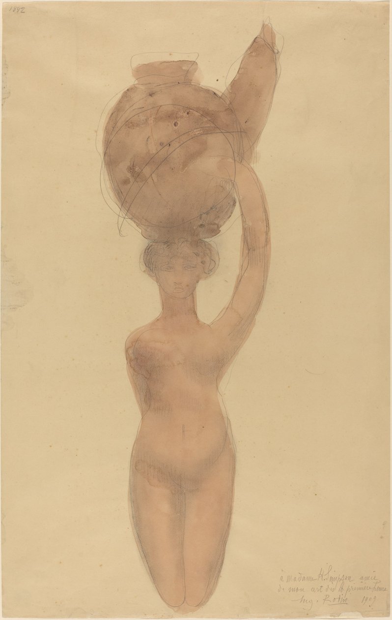 Nackte Frau mit Vase auf dem Kopf von Auguste Rodin