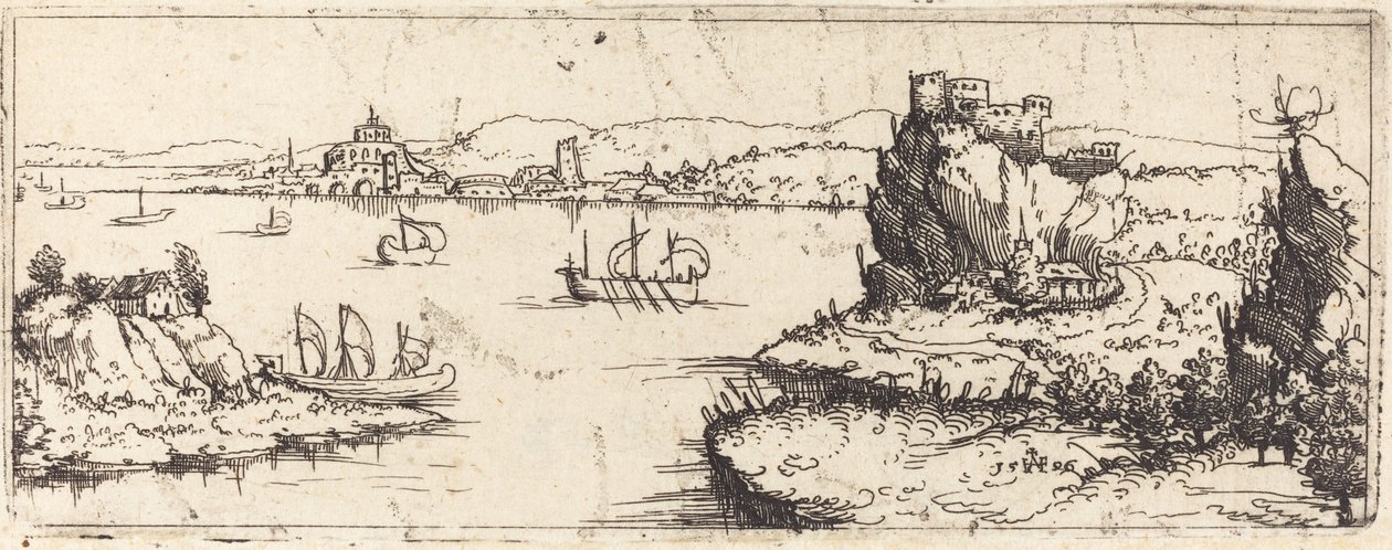 Landschaft mit Segelbooten [untere Platte] von Augustin Hirschvogel