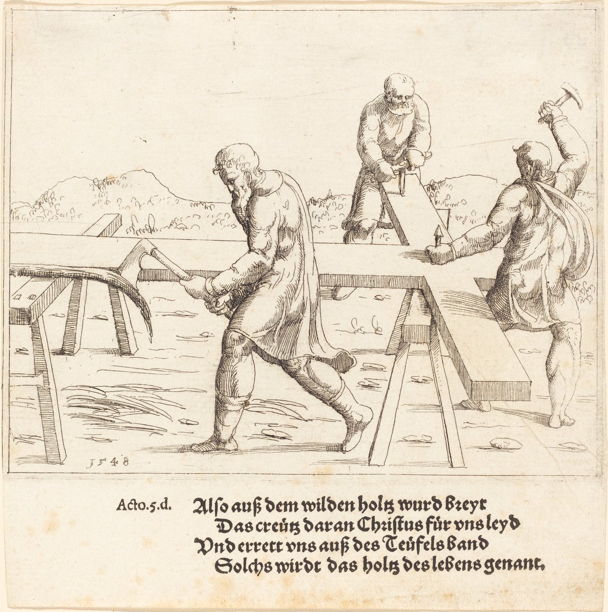 Die Vorbereitung des Kreuzes, 1548 von Augustin Hirschvogel