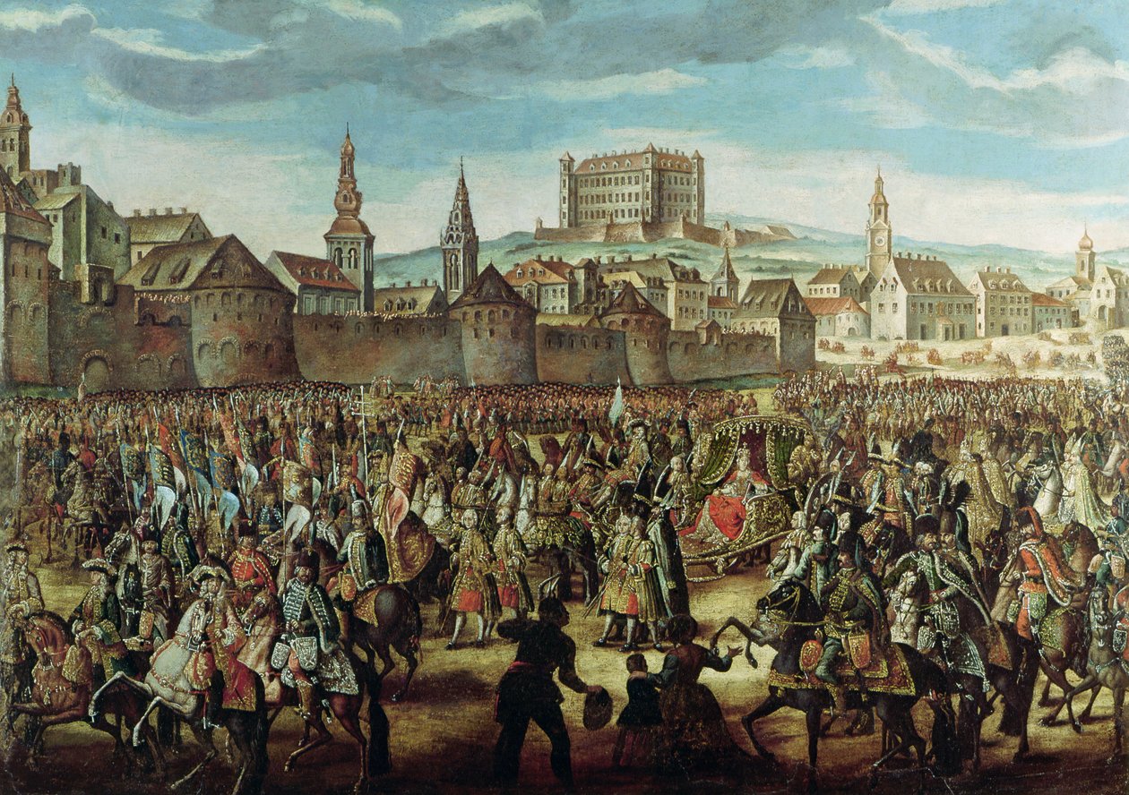 Die Ankunft von Kaiserin Maria Theresia von Österreich (1717-80) in Pressburg (Bratislava) am 25. August 1741 von Austrian School