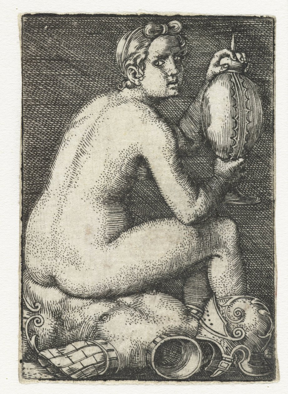 Nackte Frau, sitzend auf Rüstung von Barthel Beham
