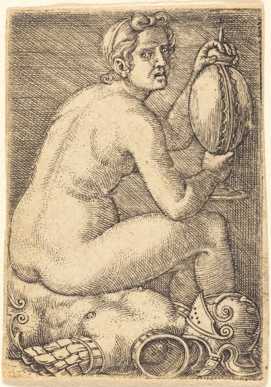 Nackte Frau auf einer Rüstung (Prudentia?) von Barthel Beham
