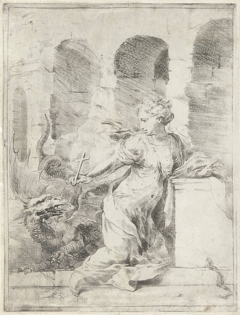 Margareta von Antiochia trotzt dem Drachen von Bartolomeo Biscaino