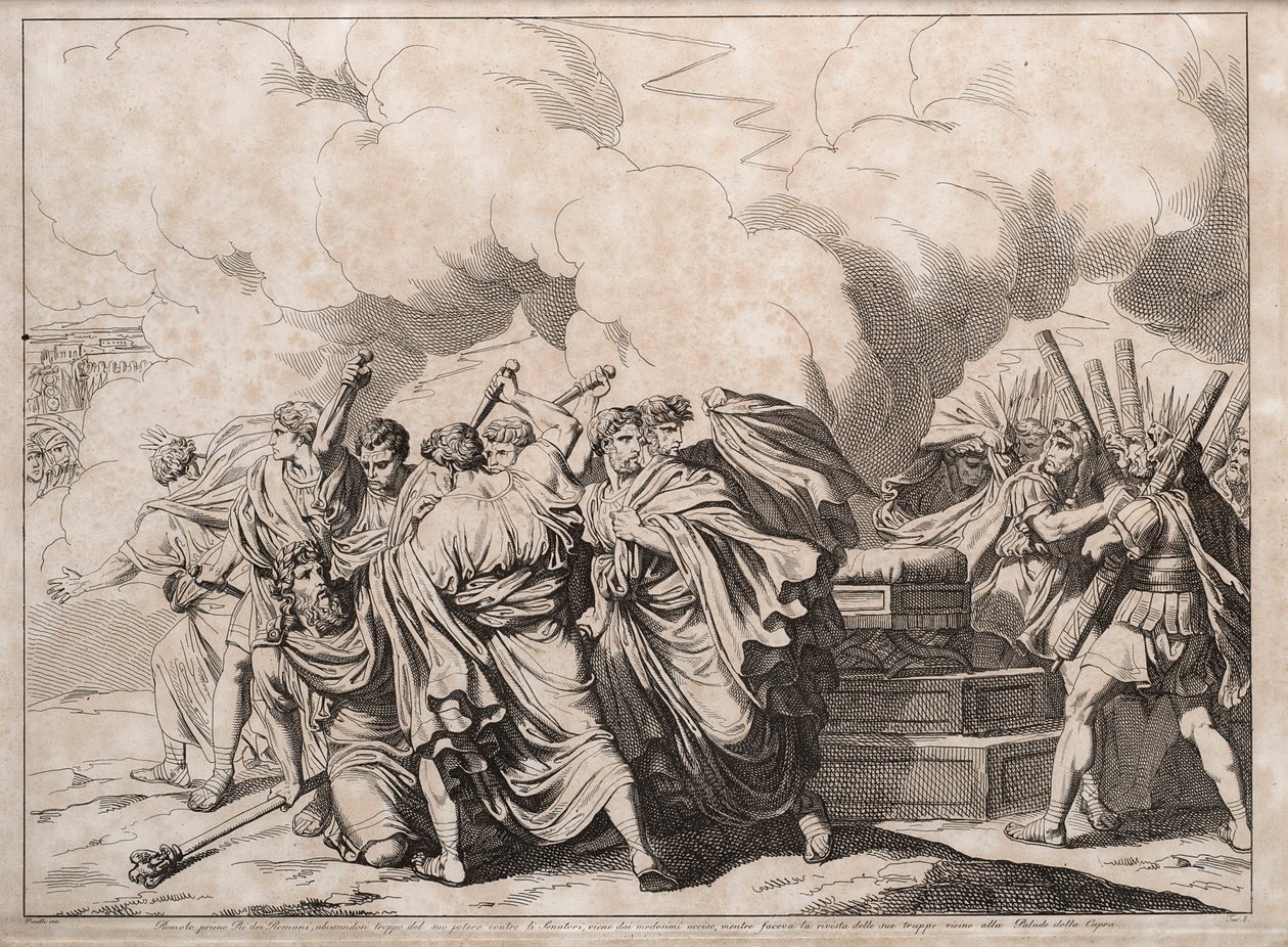Romulus von den Senatoren ermordet, 1818 von Bartolomeo Pinelli