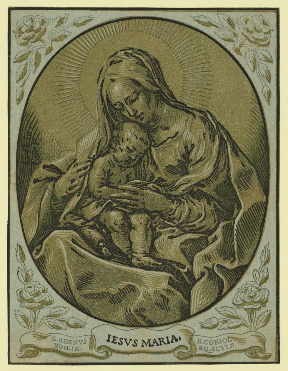 Madonna und Kind, Chiaroscuro-Holzschnitt, von Bartolommeo Coriolano von Bartolommeo Coriolano