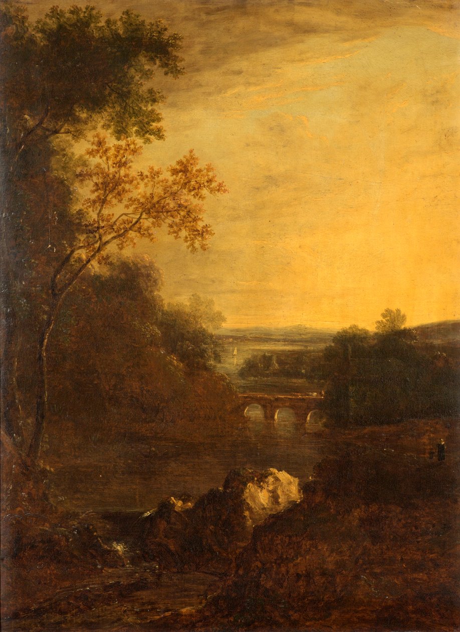 Landschaft mit Brücke und gewundenem Fluss von Benjamin Barker