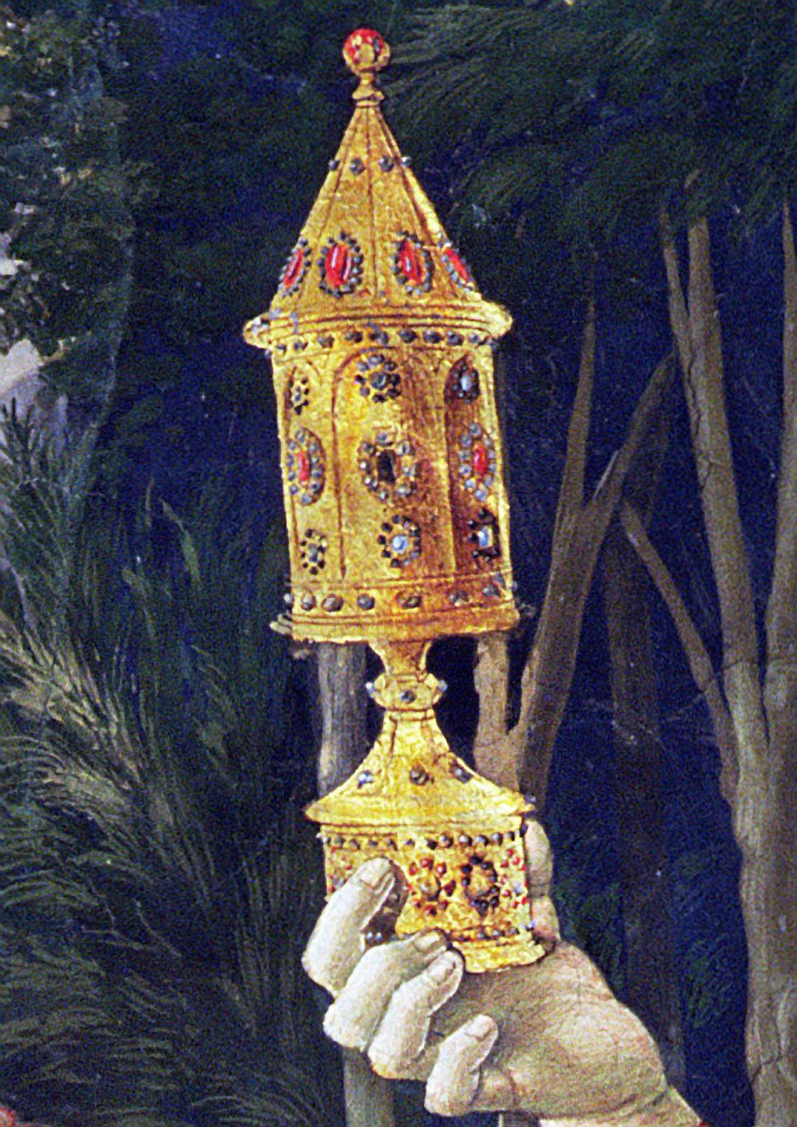 Detail aus dem Zyklus der Reise der Heiligen Drei Könige in der Kapelle, ca. 1460 von Benozzo di Lese di Sandro Gozzoli