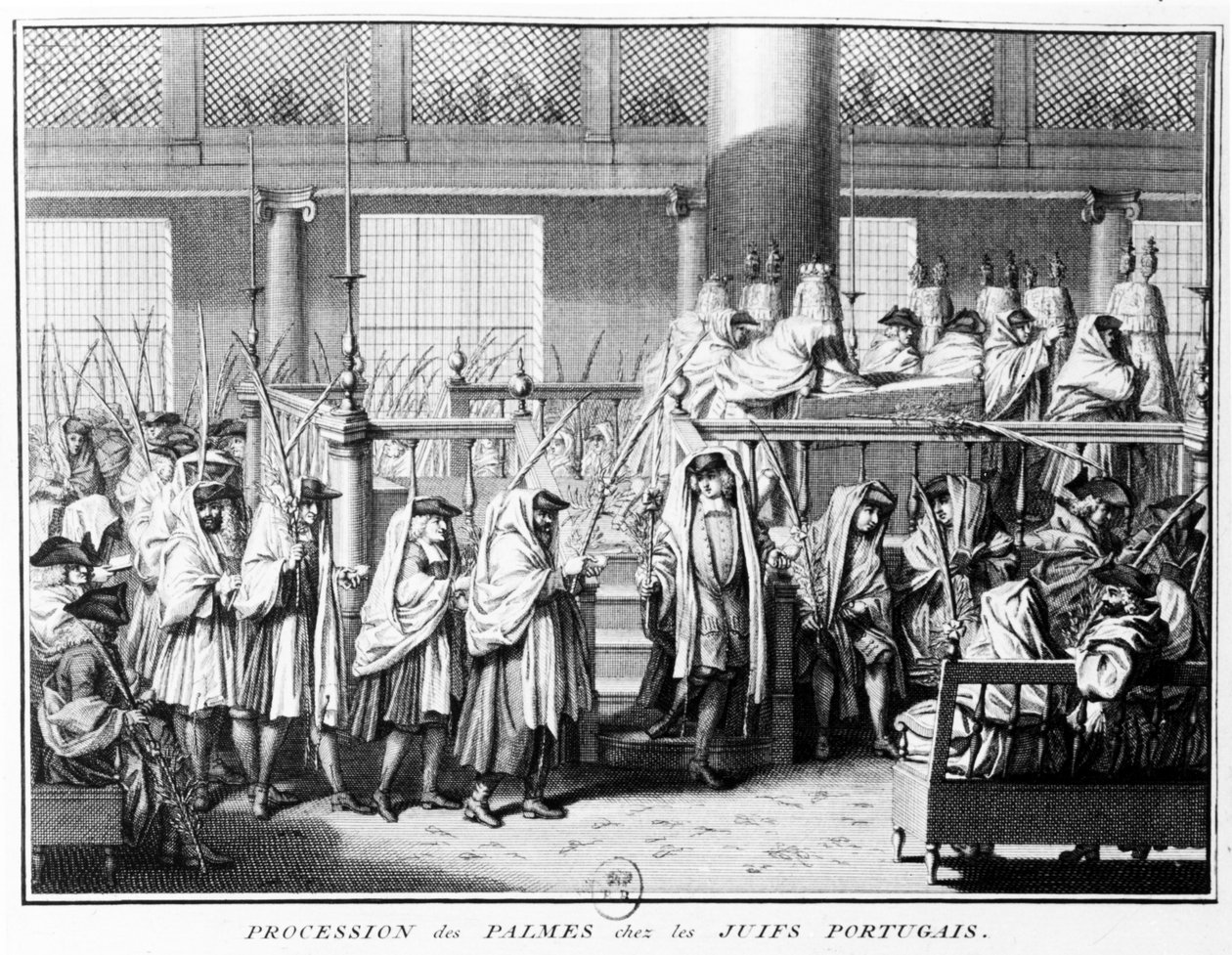 Palmprozession (Hoschana Rabah) während des Laubhüttenfestes unter portugiesischen Juden, 1725 von Bernard Picart