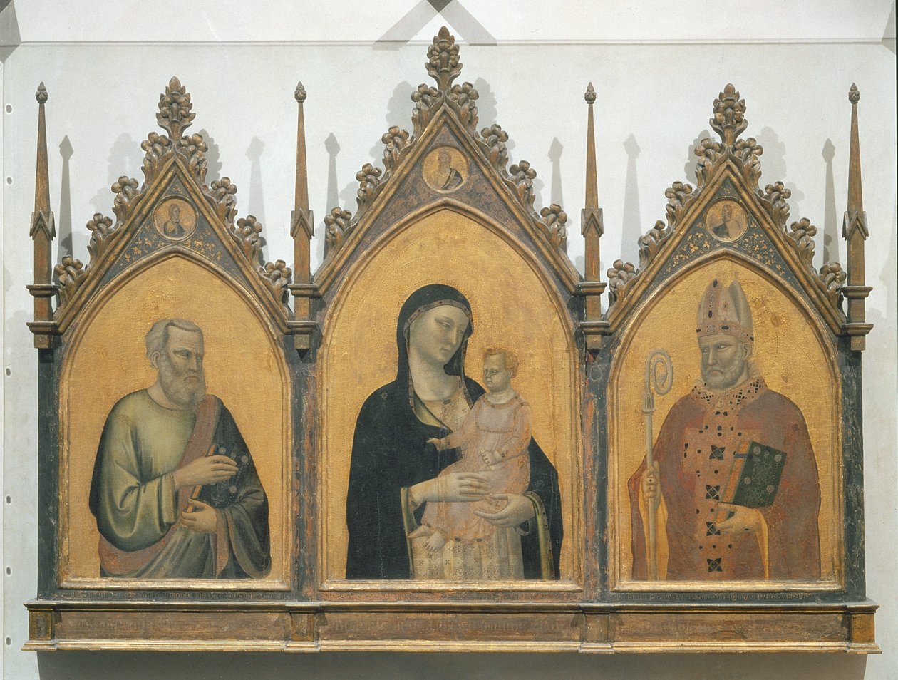 Madonna und Kind mit den Heiligen Matthäus und Nikolaus, Altarbild, 1328 von Bernardo Daddi