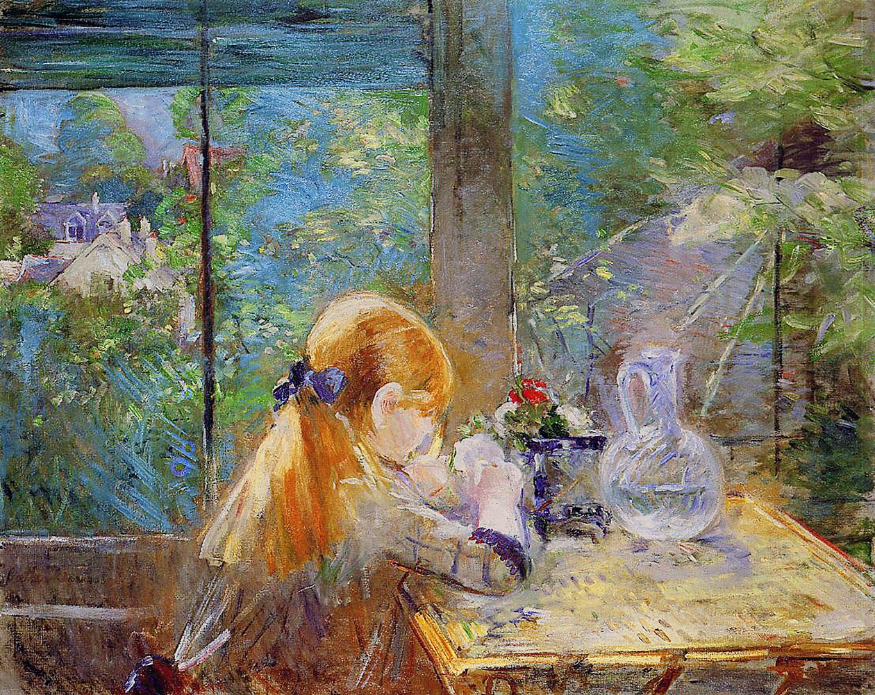 Rothaariges Mädchen, das auf einer Veranda sitzt, 1884 von Berthe Morisot