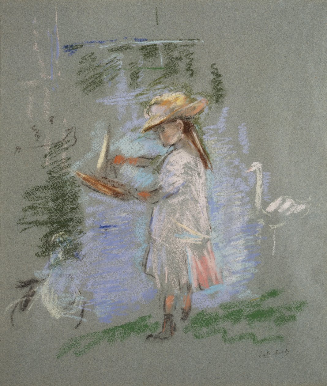 Julie in Pink am Seeufer von Berthe Morisot