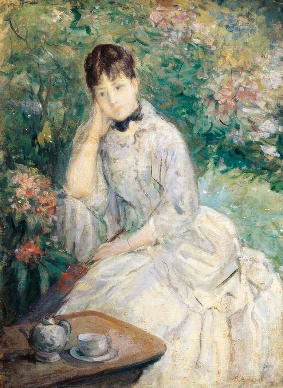 Junge Frau auf einem Sofa sitzend von Berthe Morisot