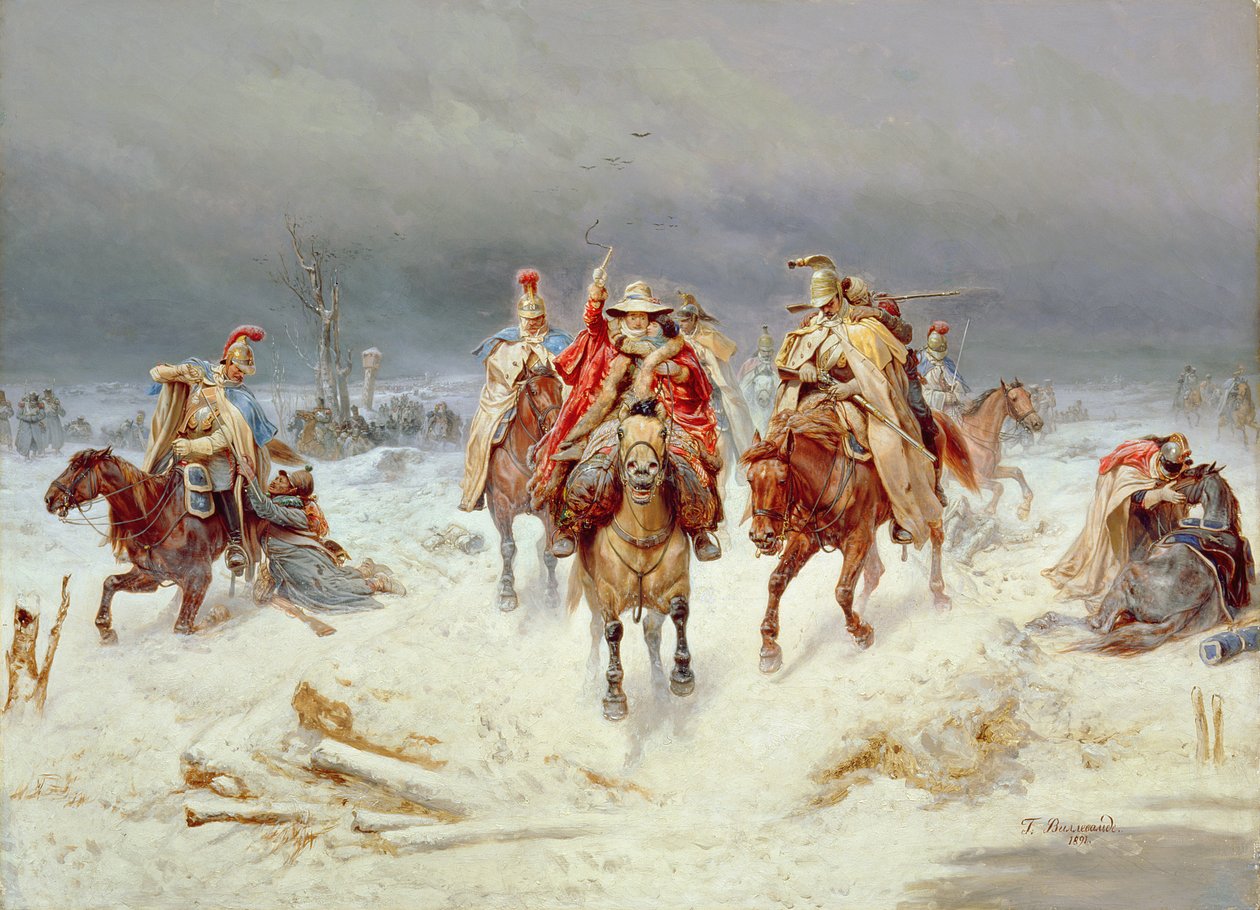 Französische Truppen überqueren den Fluss Beresina im November 1812, 1891 von Bogdan Willewalde