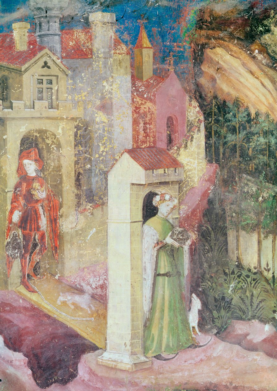 Der Monat Juni, Detail eines Paares beim Spaziergang, ca. 1400 von Bohemian School