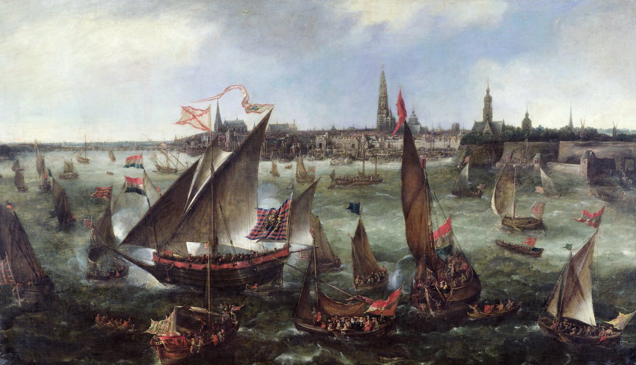 Ansicht des Hafens von Antwerpen während der Feierlichkeiten zur Einnahme von Breda, 1628 von Bonaventura Peeters