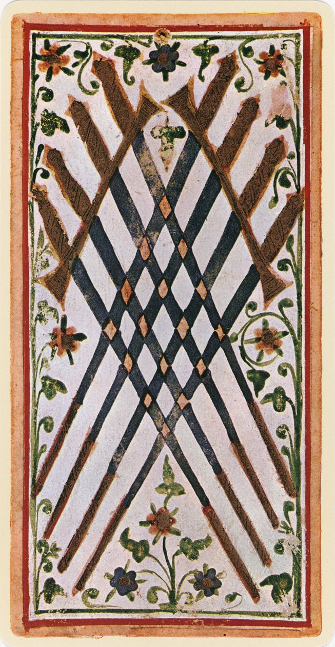 Die Acht der Schwerter, Faksimile einer Tarotkarte aus dem 