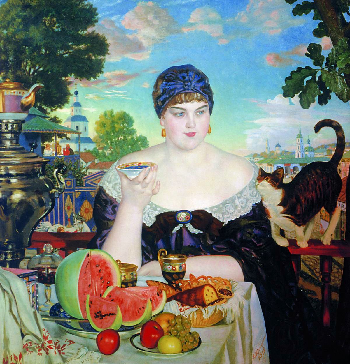Teestunde der Frau eines Kaufmanns von Boris Mikhailovich Kustodiev