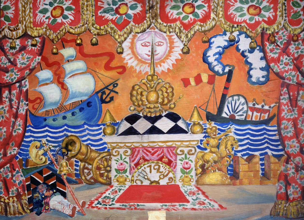Bühnenbild für Der Floh, von Jewgeni Samjatin, 1925 von Boris Mikhailovich Kustodiev