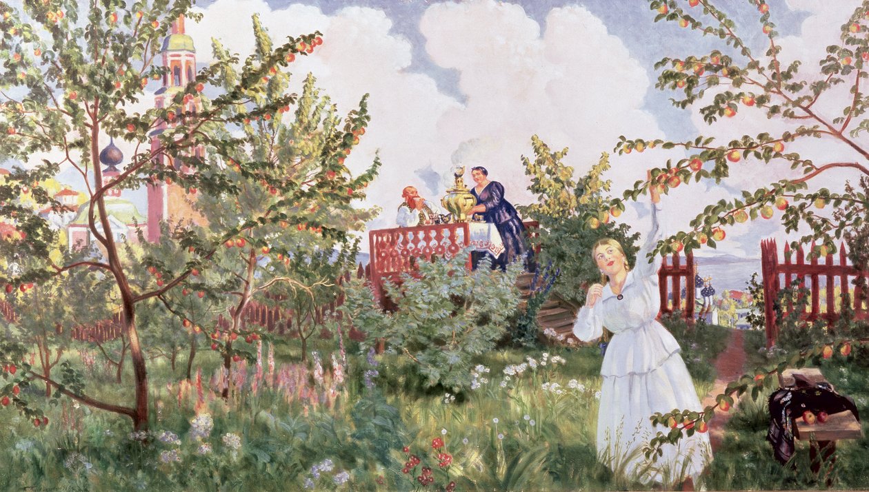 Der Obstgarten, 1918 von Boris Mikhailovich Kustodiev
