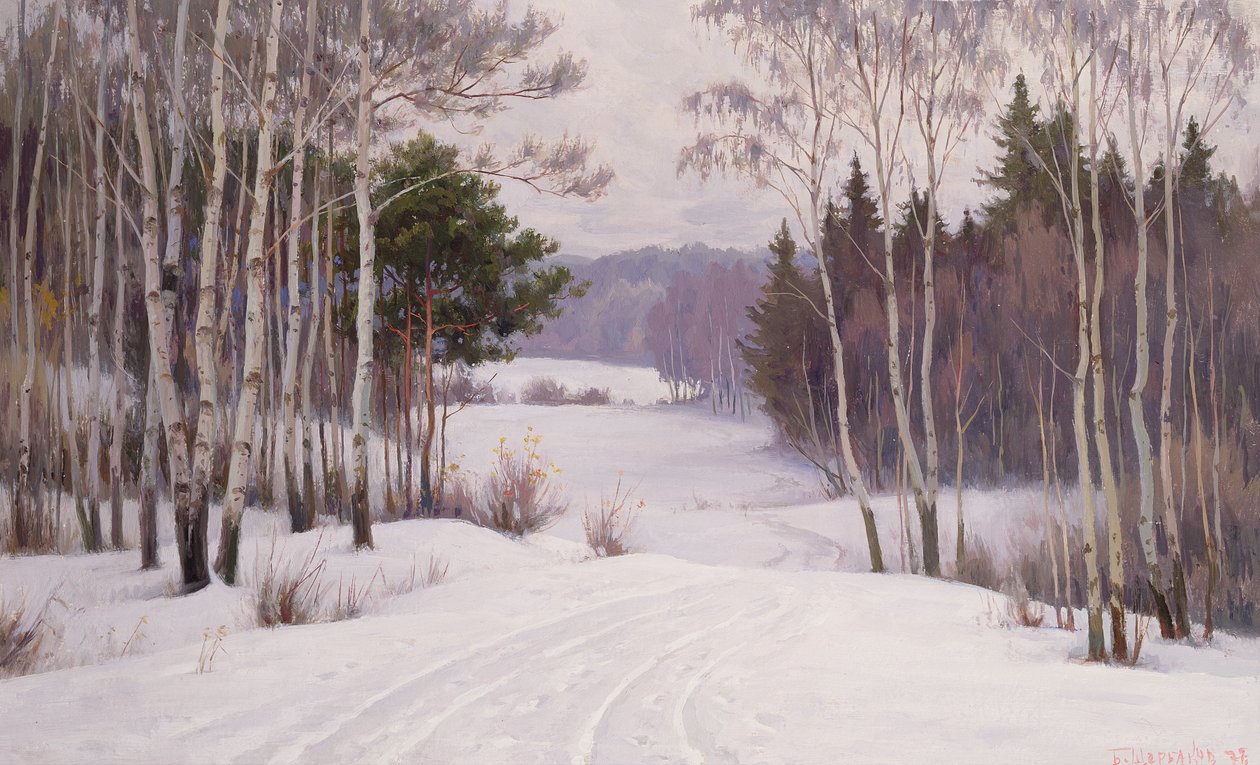 Waldweg im Winter von Boris Walentinowitsch Scherkow