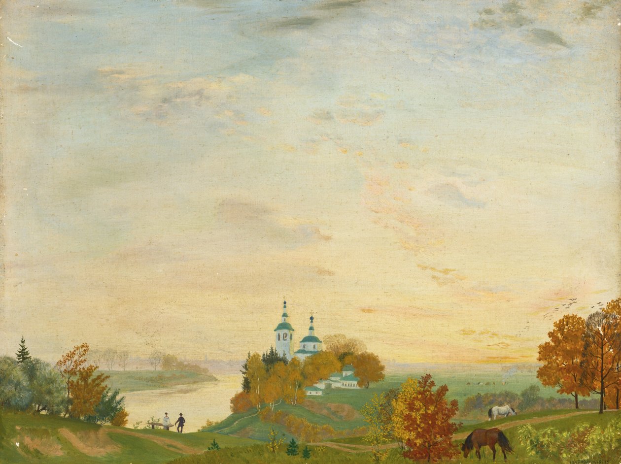 Über dem Fluss, Herbst, 1919 von Boris Mikhailovich Kustodiev