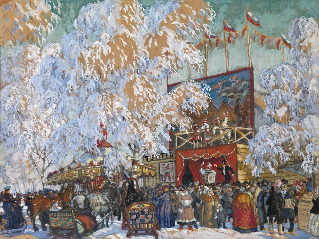Jahrmarktbuden, 1917 von Boris Mikhailovich Kustodiev