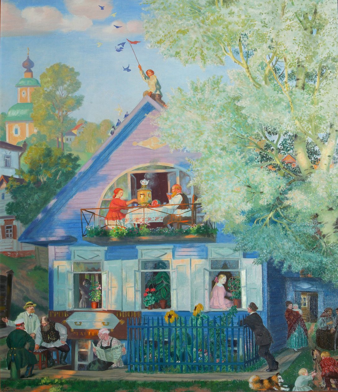 Kleines blaues Haus, 1920 von Boris Mikhailovich Kustodiev