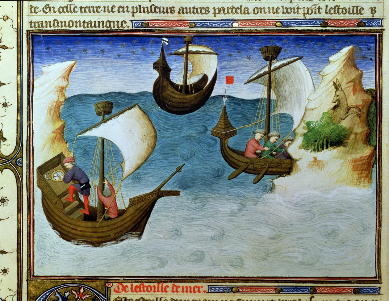 Ms Fr 2810 f.188, Navigatoren benutzen ein Astrolabium im Indischen Ozean, aus dem 